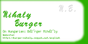 mihaly burger business card
